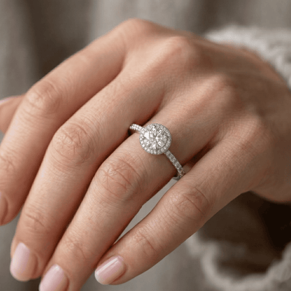 Iced Out 1.02CT Moissanite Round Halo Ring in Premium Sterling Silver
