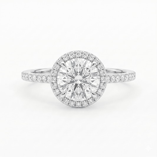 Iced Out 1.02CT Moissanite Round Halo Ring in Premium Sterling Silver