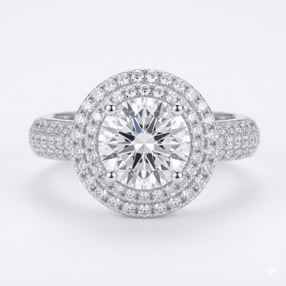 Iced Out 2.16CT Moissanite Round Halo Ring in Premium Sterling Silver