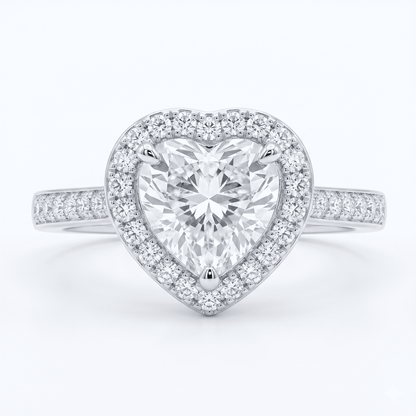 Iced Out 1.52CT Moissanite Heart Halo Ring in Premium Sterling Silver