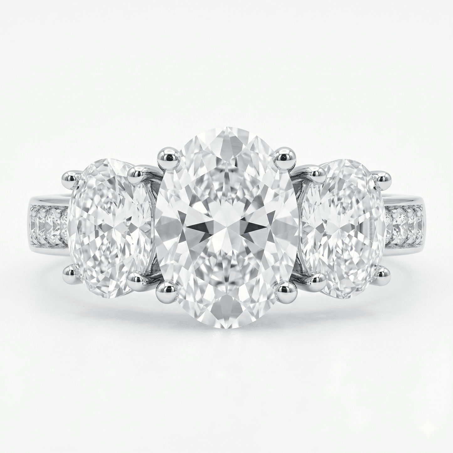 Iced Out 3.15ct Moissanite Oval Cut Three Stone Ring in Premium Sterling Silver