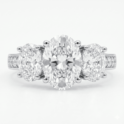 Iced Out 3.15ct Moissanite Oval Cut Three Stone Ring in Premium Sterling Silver