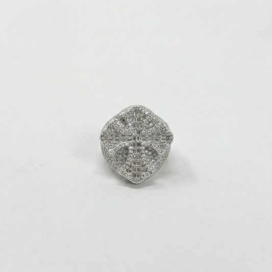 Iced Out 6.28CT Moissanite Flared Baguette Cross Ring in Premium Sterling Silver