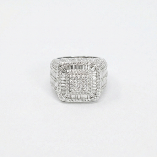 Iced Out 6.09CT Moissanite Cushion Baguette Halo Ring in Premium Sterling Silver