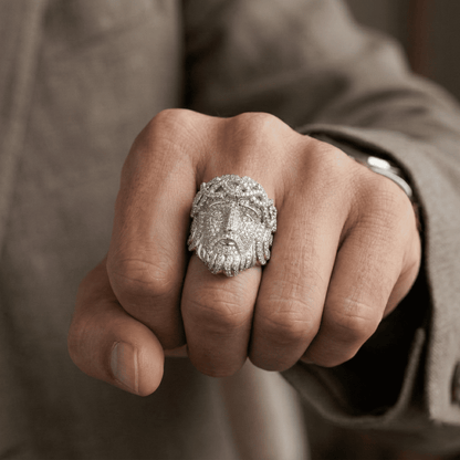 Iced Out 4.6CT Moissanite Jesus Head Ring in Premium Sterling Silver