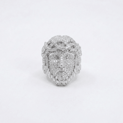 Iced Out 4.6CT Moissanite Jesus Head Ring in Premium Sterling Silver