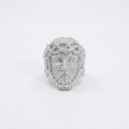 Iced Out 4.6CT Moissanite Jesus Head Ring in Premium Sterling Silver