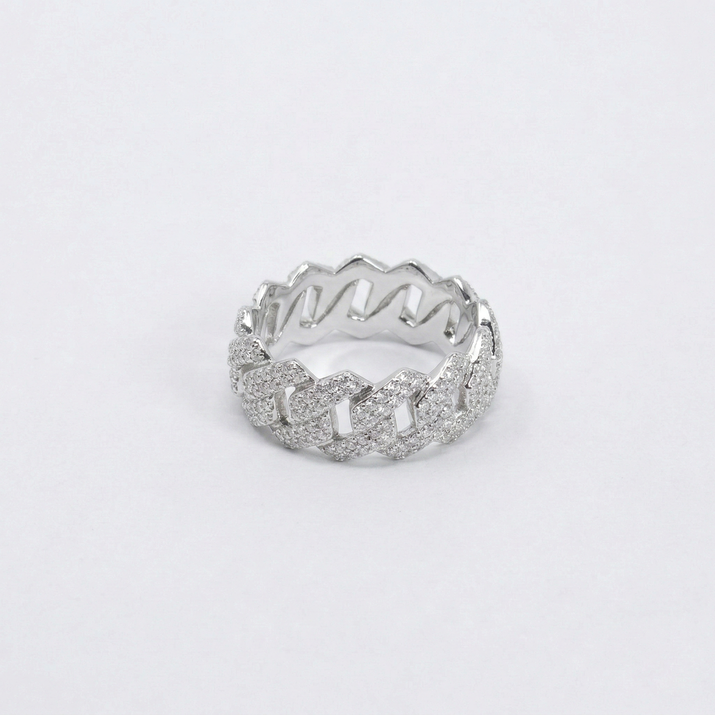 Iced Out 1.8CT Moissanite Cuban Link Ring in Premium Sterling Silver