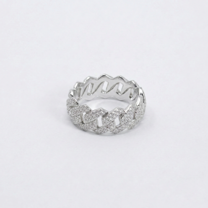 Iced Out 1.8CT Moissanite Cuban Link Ring in Premium Sterling Silver