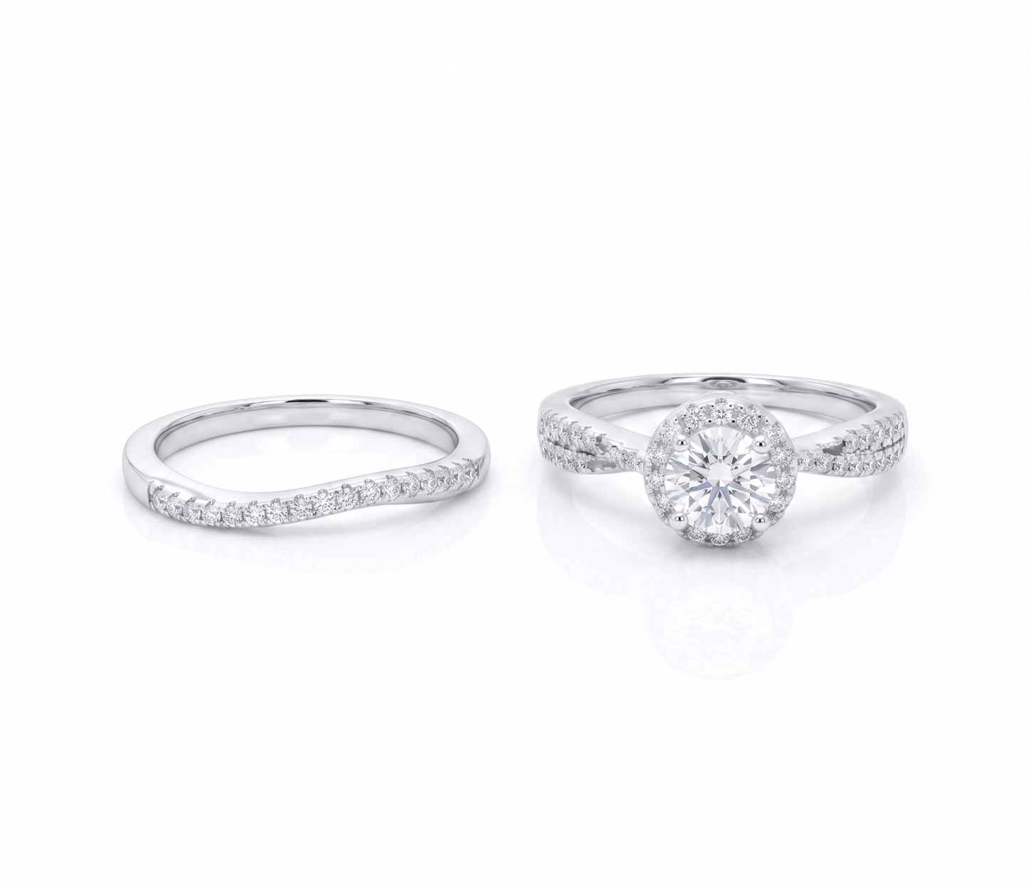 Iced Out 2 Piece Round Cut 0.85CT Moissanite Halo Ring Set in Premium Sterling Silver
