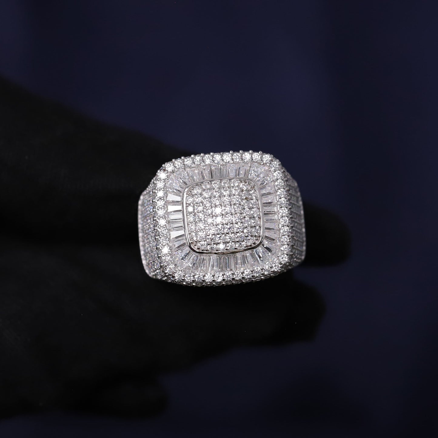Iced Out 4.67CT Moissanite Square Baguette Ring in Premium Sterling Silver