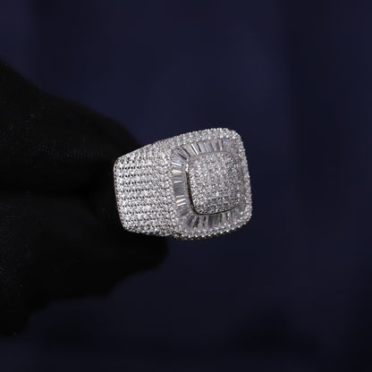 Iced Out 4.67CT Moissanite Square Baguette Ring in Premium Sterling Silver