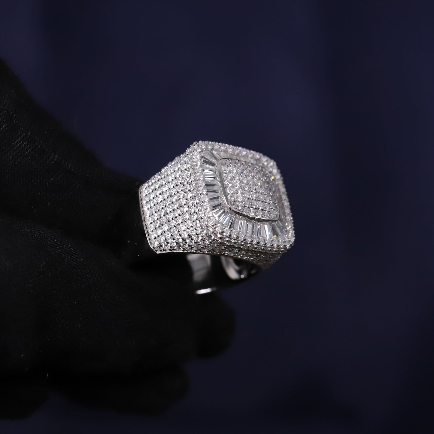 Iced Out 4.67CT Moissanite Square Baguette Ring in Premium Sterling Silver