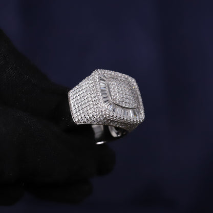 Iced Out 4.67CT Moissanite Square Baguette Ring in Premium Sterling Silver