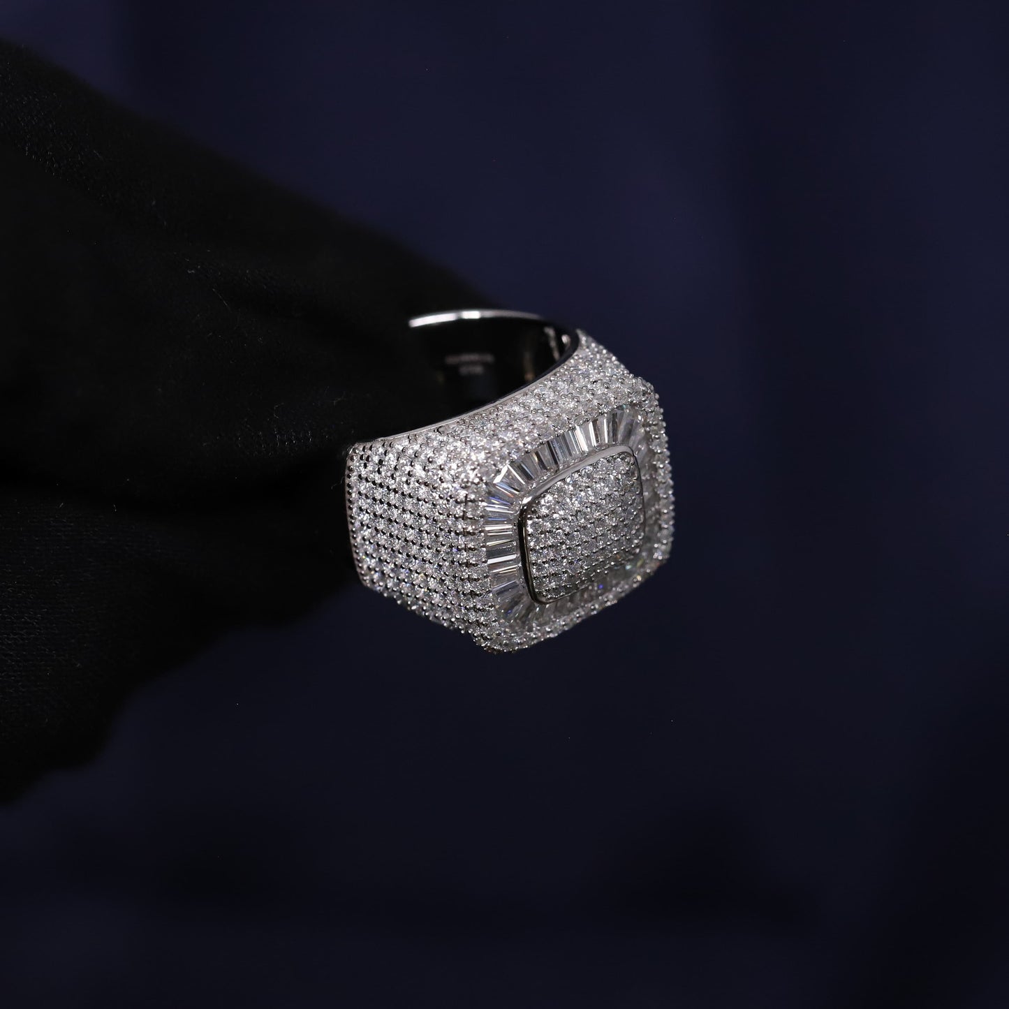 Iced Out 4.67CT Moissanite Square Baguette Ring in Premium Sterling Silver