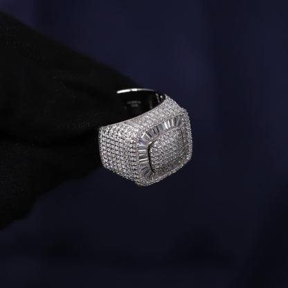 Iced Out 4.67CT Moissanite Square Baguette Ring in Premium Sterling Silver