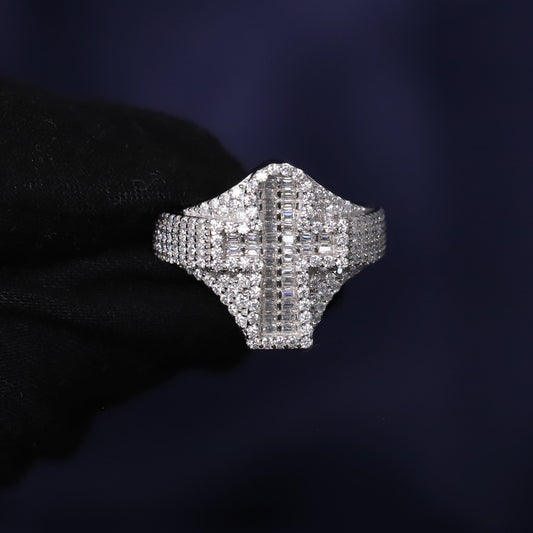 Elegant diamond ring on a dark background