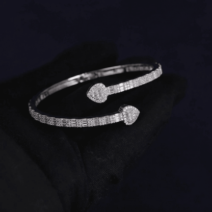 Iced Out 3.26CT Moissanite Baguette Heart Open Cuff Bangle in Premium Sterling Silver