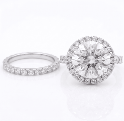 Iced Out 2 Piece 5.63ct Moissanite Round Halo Ring Set in Premium Sterling Silver