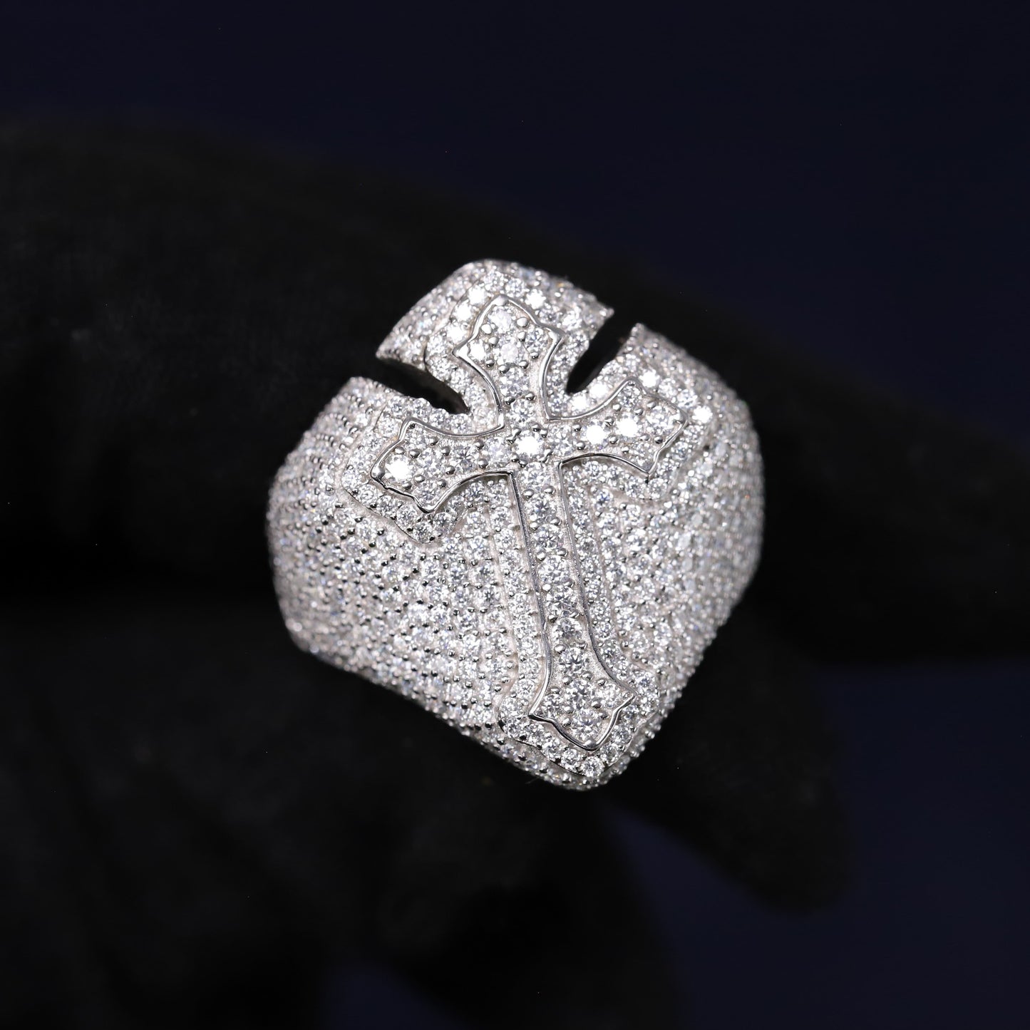 Iced Out 3.15CT Moissanite Statement Cross Ring in Premium Sterling Silver