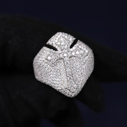 Iced Out 3.15CT Moissanite Statement Cross Ring in Premium Sterling Silver