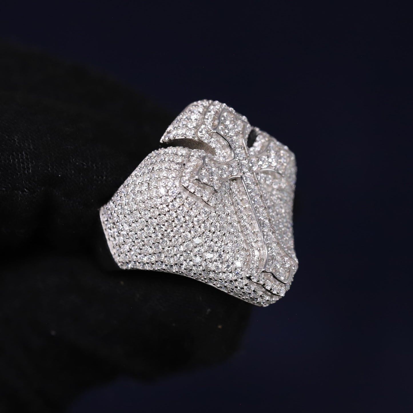 Iced Out 3.15CT Moissanite Statement Cross Ring in Premium Sterling Silver