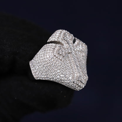 Iced Out 3.15CT Moissanite Statement Cross Ring in Premium Sterling Silver