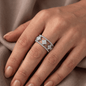 0.39CT Moissanite Round Cut Four-Leaf Clover Openwork Band Ring in Premium Sterling Silver