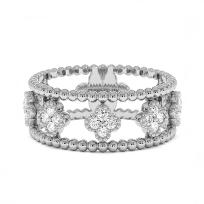 0.39CT Moissanite Round Cut Four-Leaf Clover Openwork Band Ring in Premium Sterling Silver