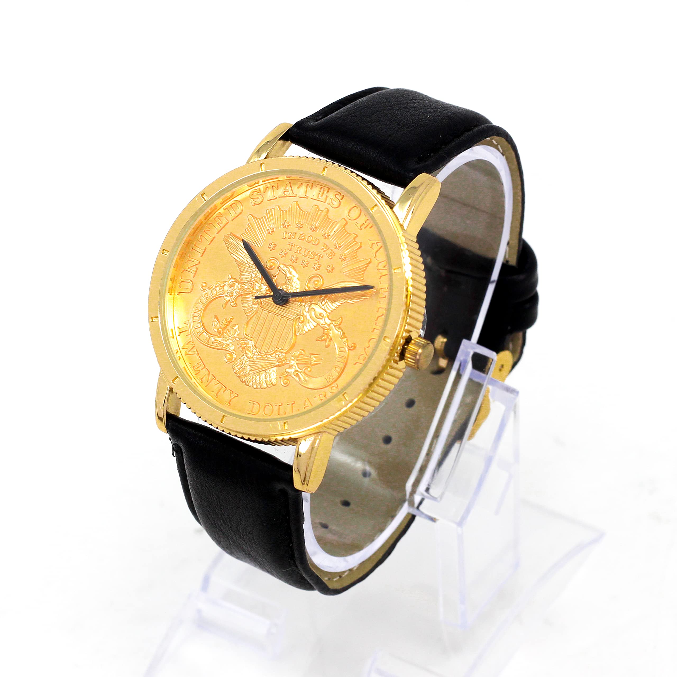 Men's Round Leather Band Watch 40mm Gold