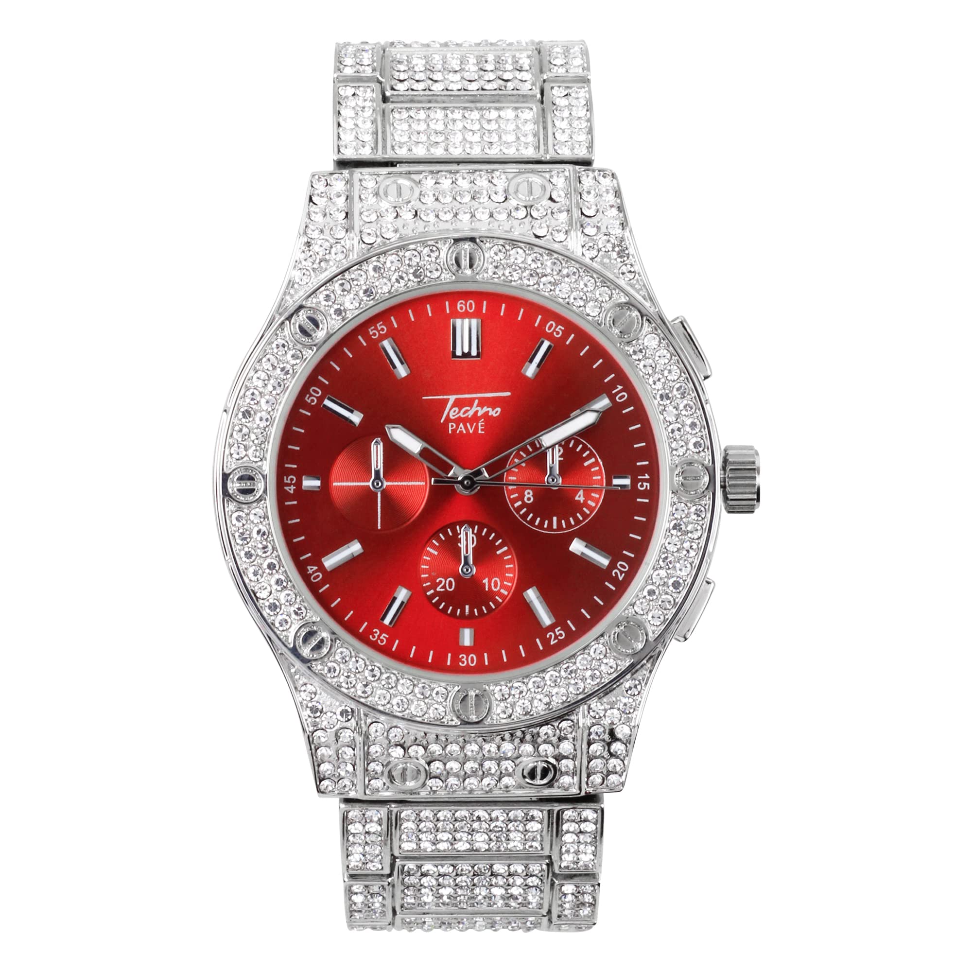 Men's Round Iced Out Watch 42mm Silver