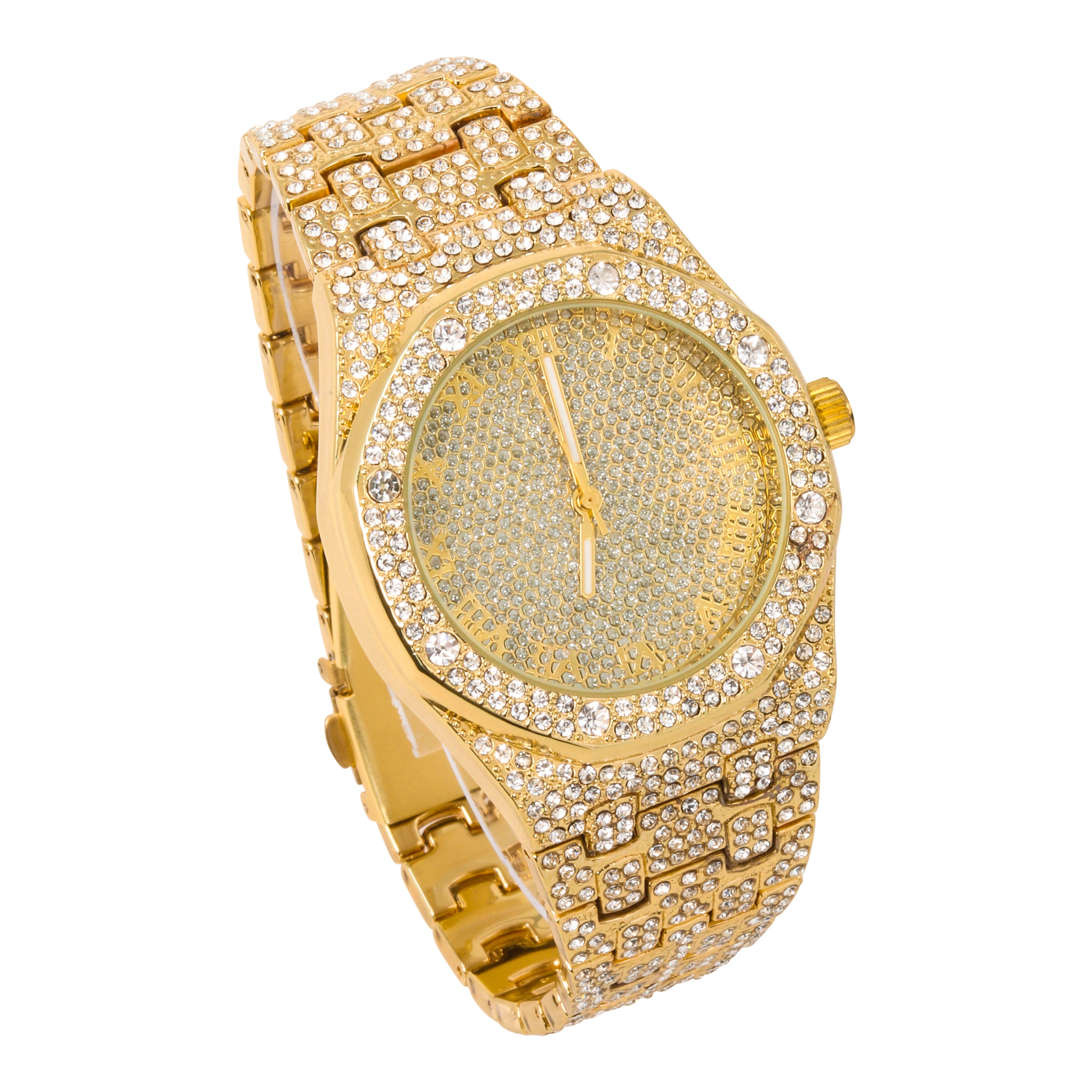Men's 40mm Gold Octagon Bezel - "Fully Iced Out Watch"
