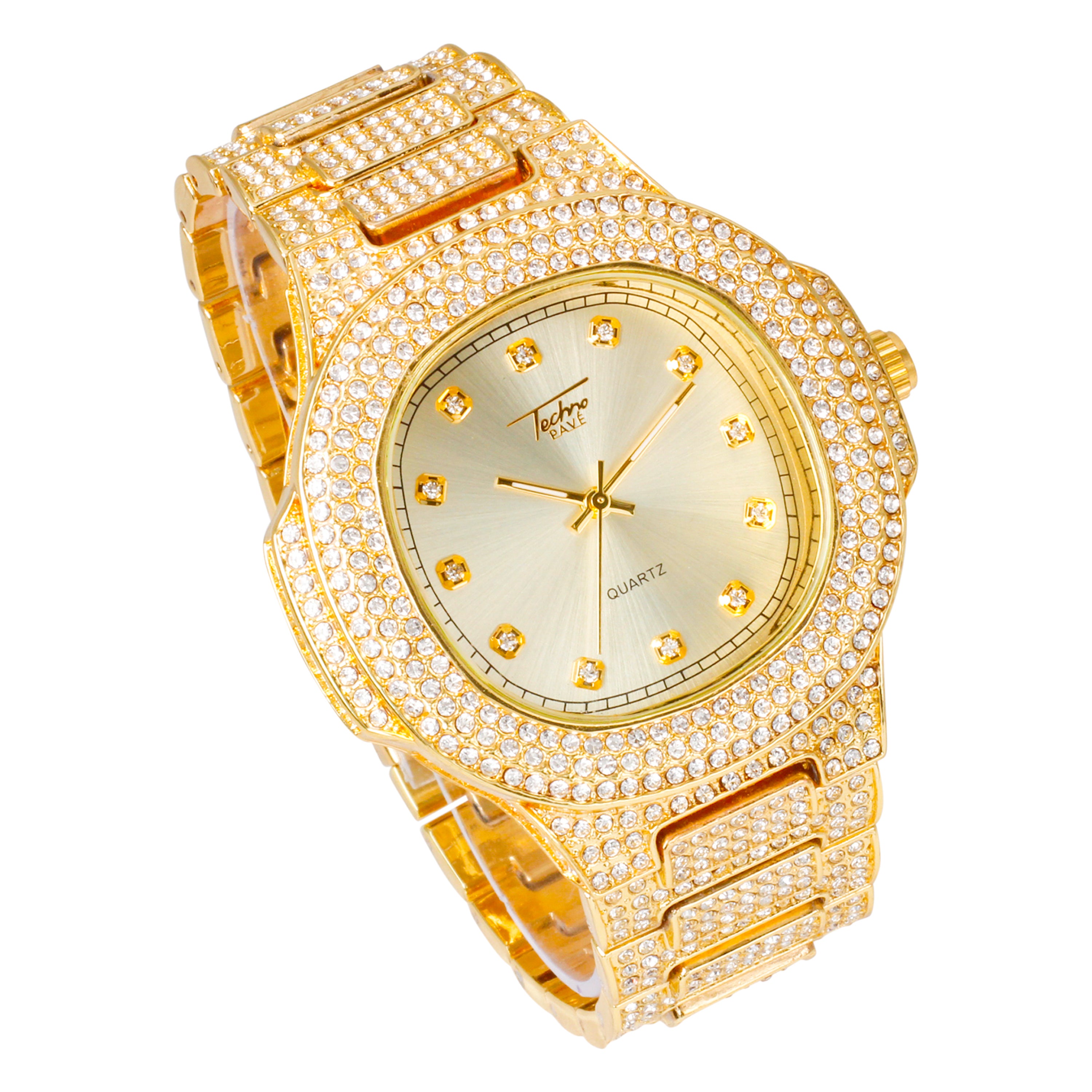 Men's Square Iced Out Watch 50mm Gold