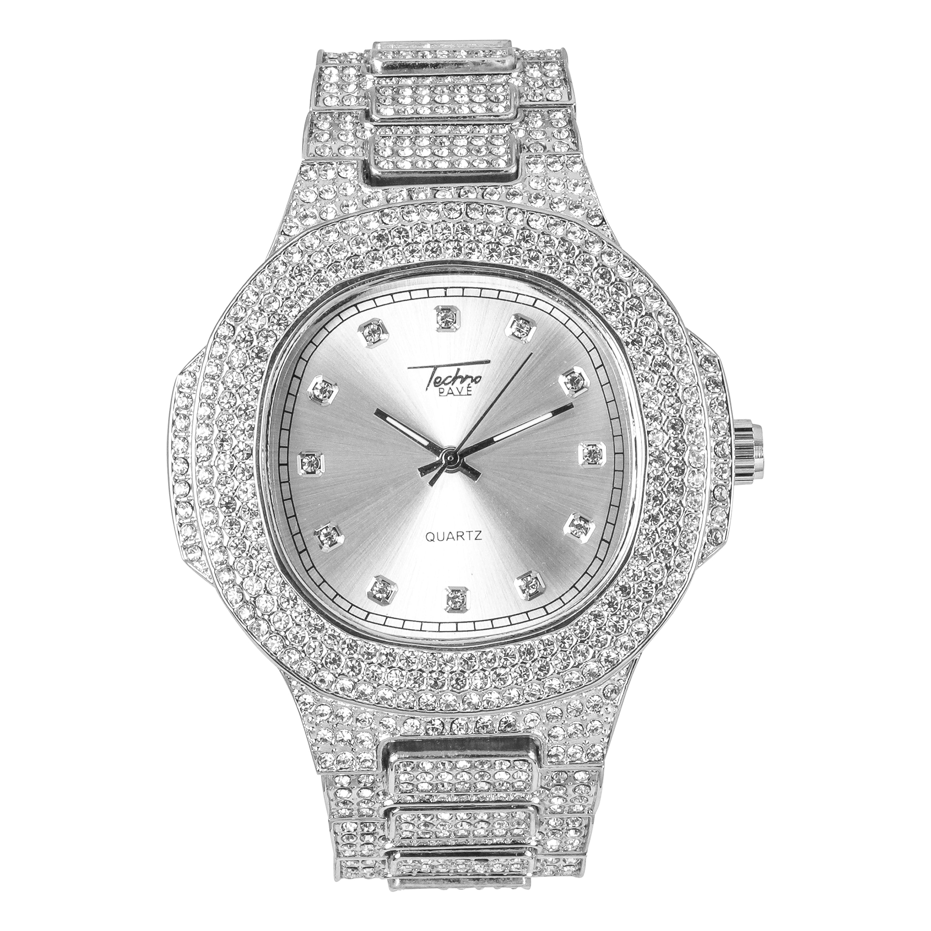 Men's Square Iced Out Watch 50mm Silver