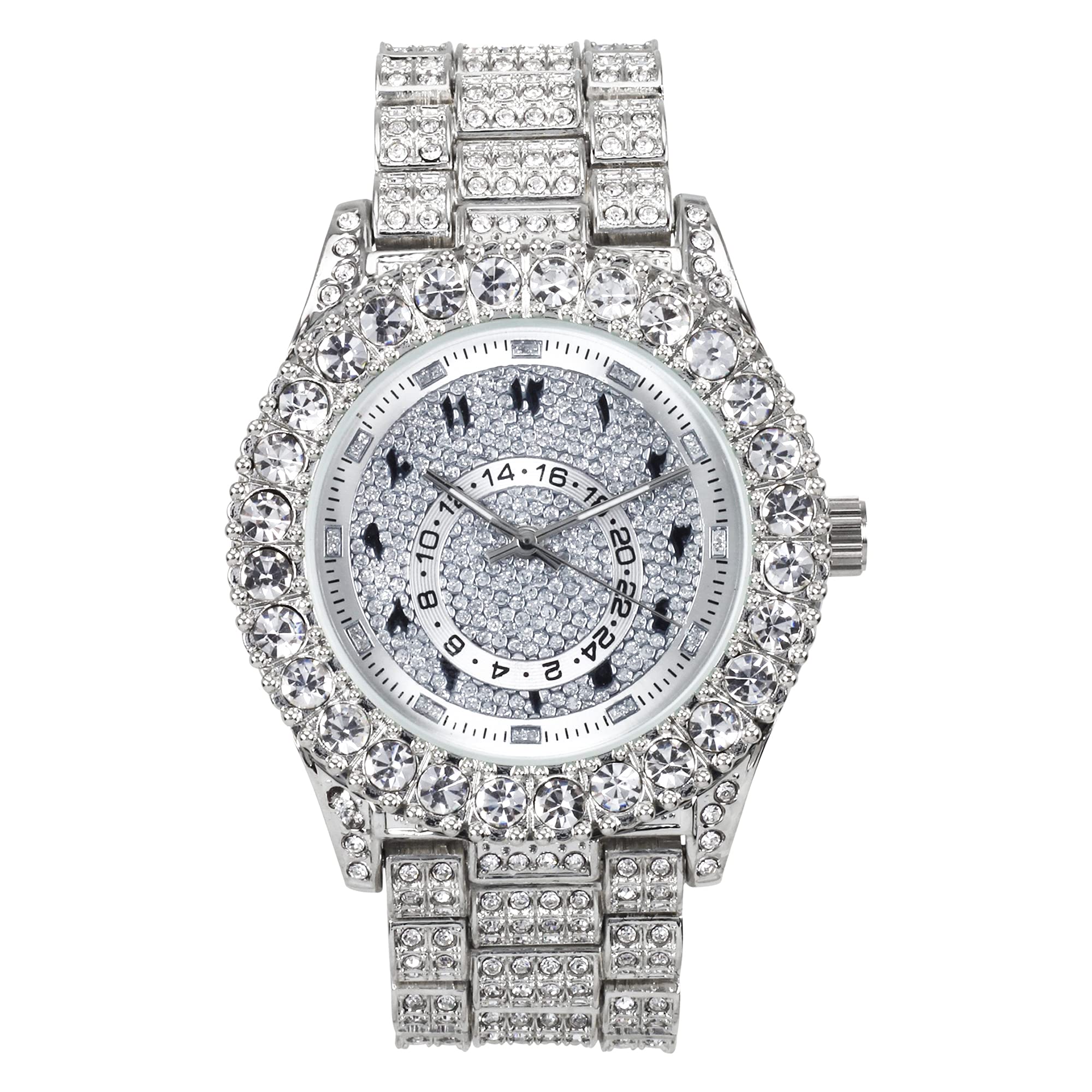 Men's Round Iced Out Watch 44mm Silver - Arab Dial