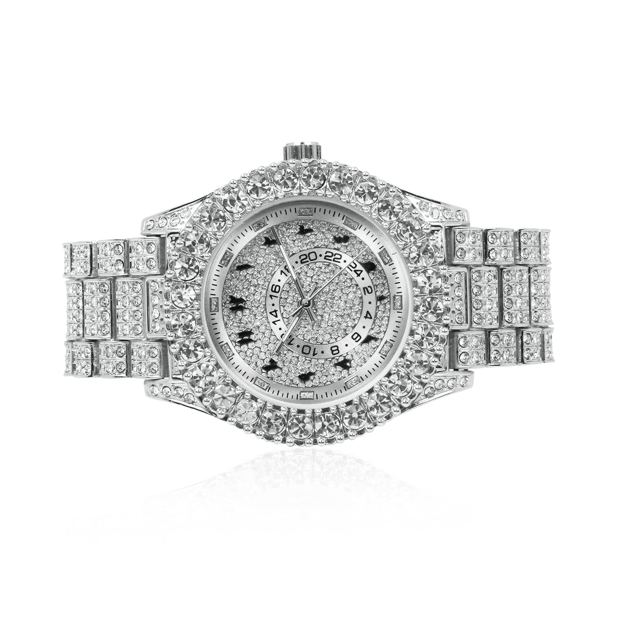 Men's Round Iced Out Watch 44mm Silver - Arab Dial