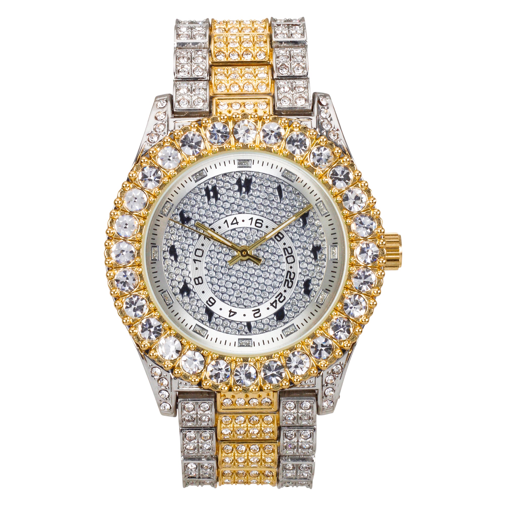 Men's Round Iced Out Watch 44mm Two-Tone - Arab Dial