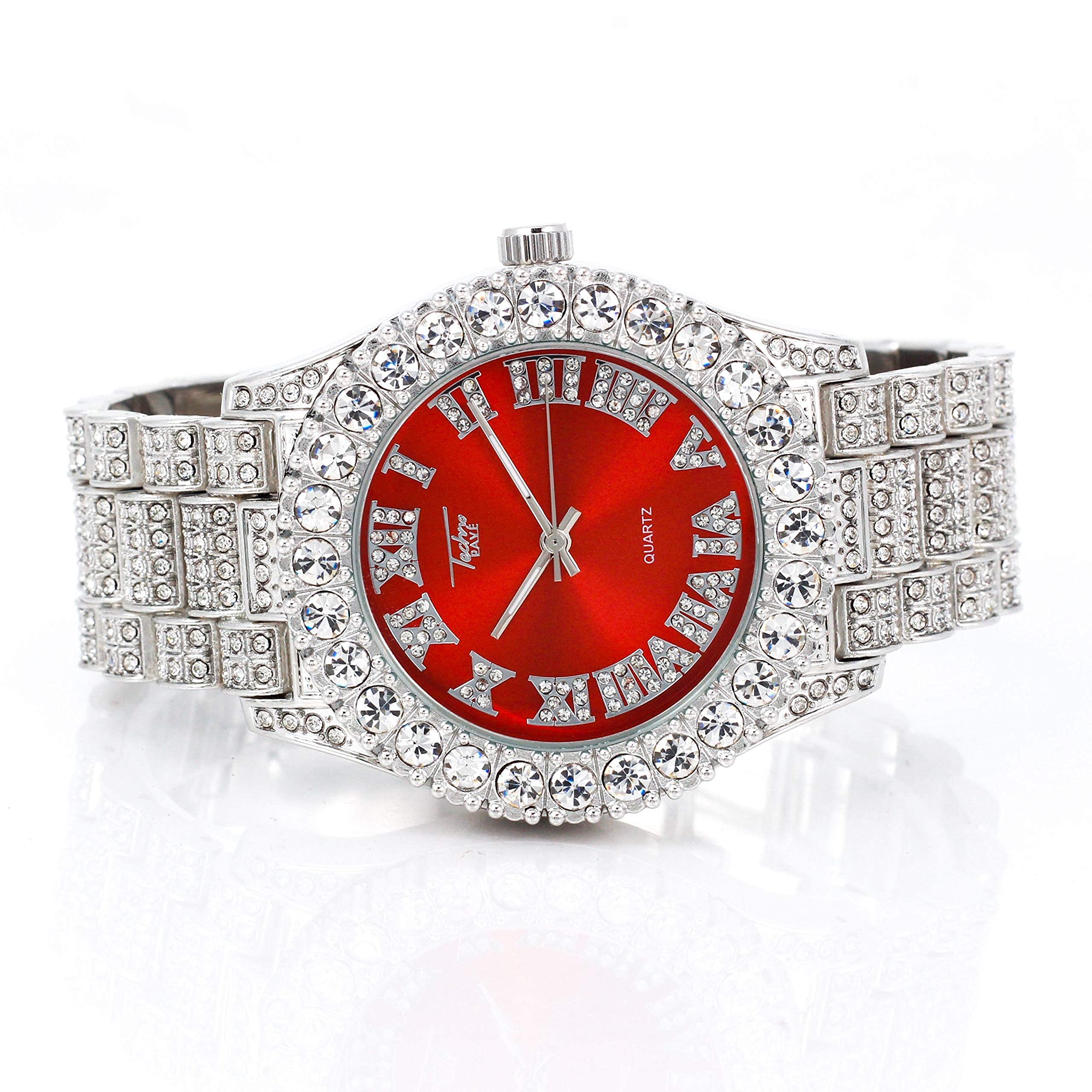 Men's Round Iced Out Watch 44mm Silver - Roman Dial