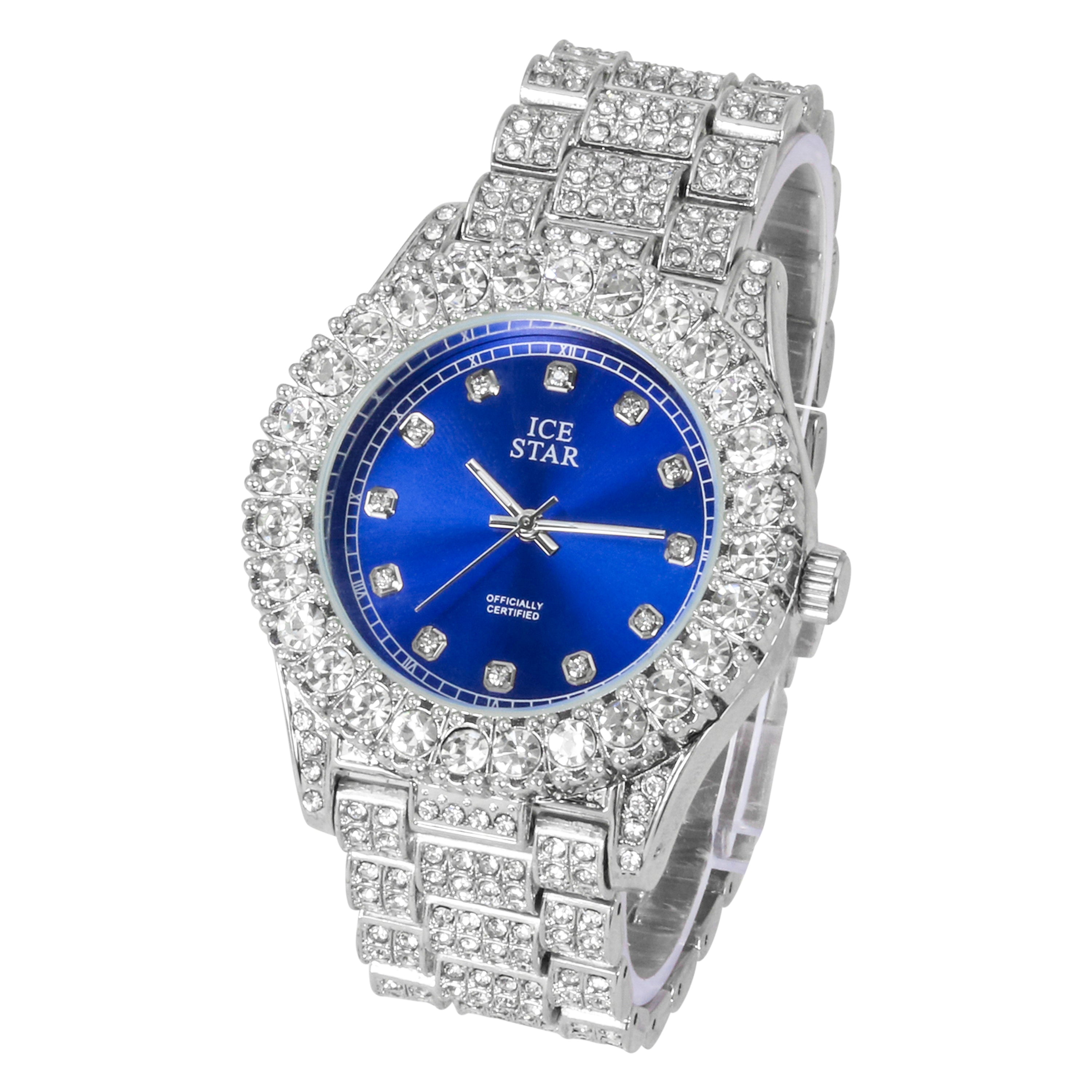 Men's Round Iced Out Watch 44mm Silver