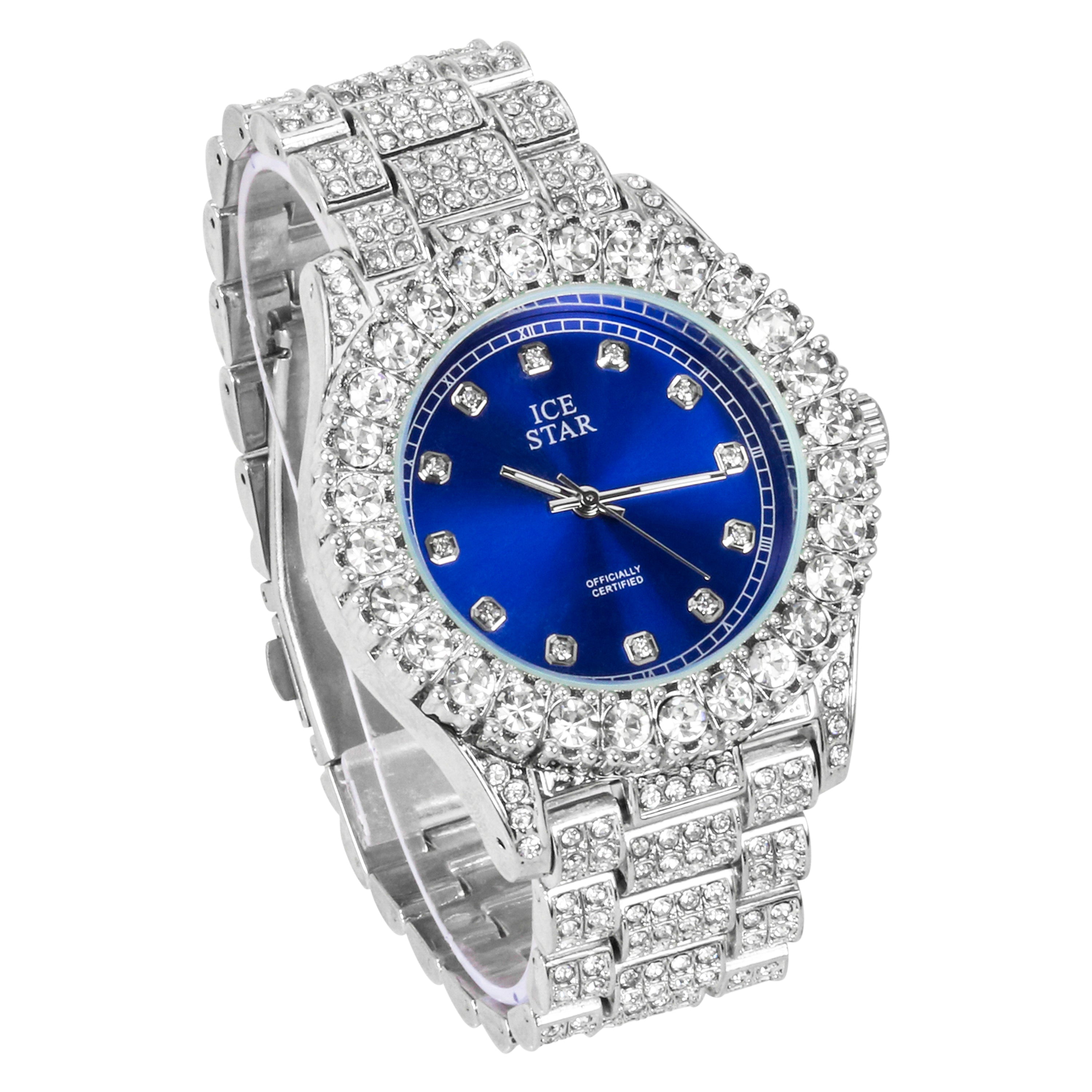 Men's Round Iced Out Watch 44mm Silver