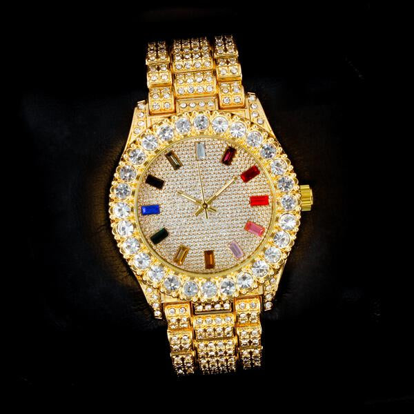 Urban Iced-Out Rainbow Dial 44mm Metal Band Watch - 8719R-MB