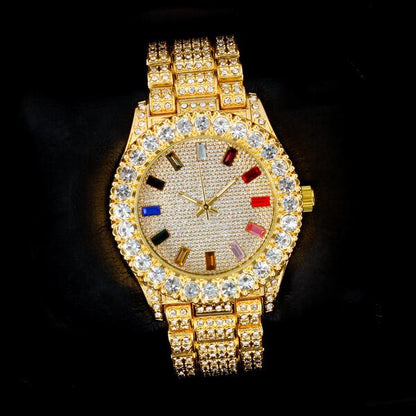 Urban Iced-Out Rainbow Dial 44mm Metal Band Watch - 8719R-MB