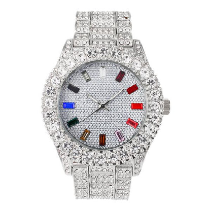 Urban Iced-Out Rainbow Dial 44mm Metal Band Watch - 8719R-MB