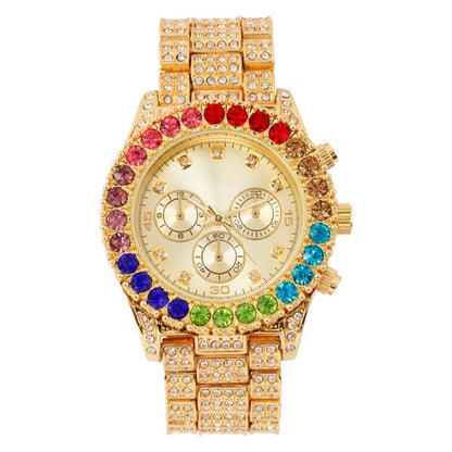 Urban Iced-Out Rainbow Dial 44mm Metal Band Watch - 8719R2-MB