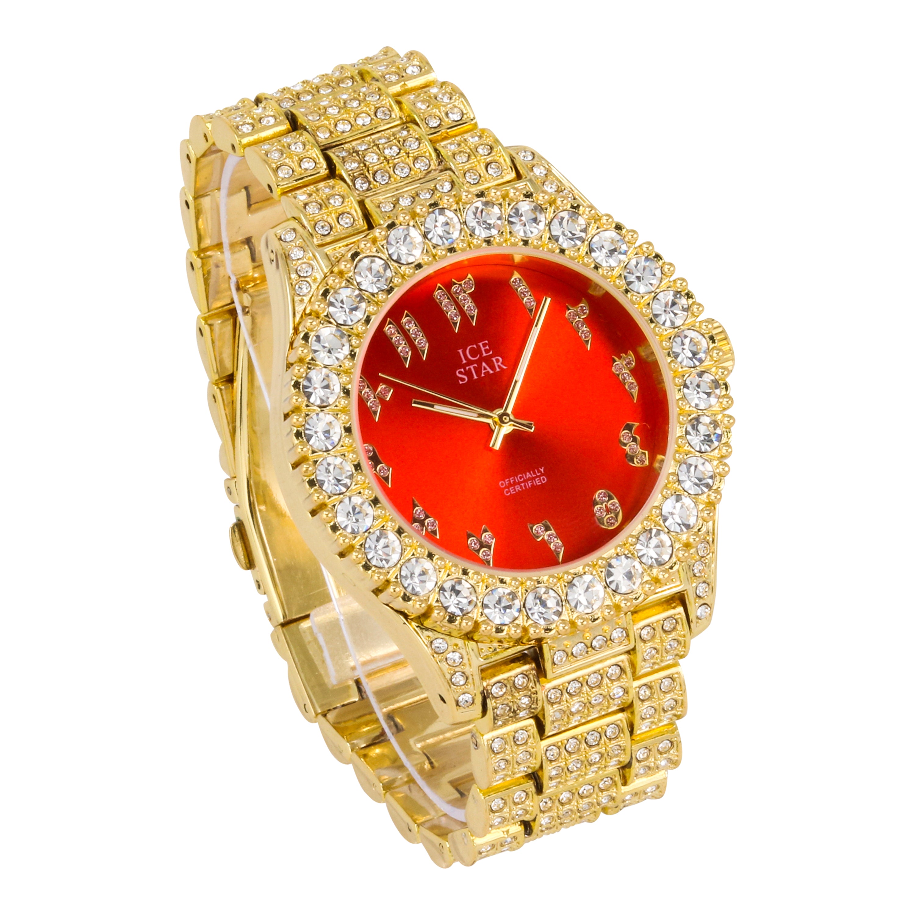Men's Round Iced Out Watch 44mm Gold - Arabic Dial