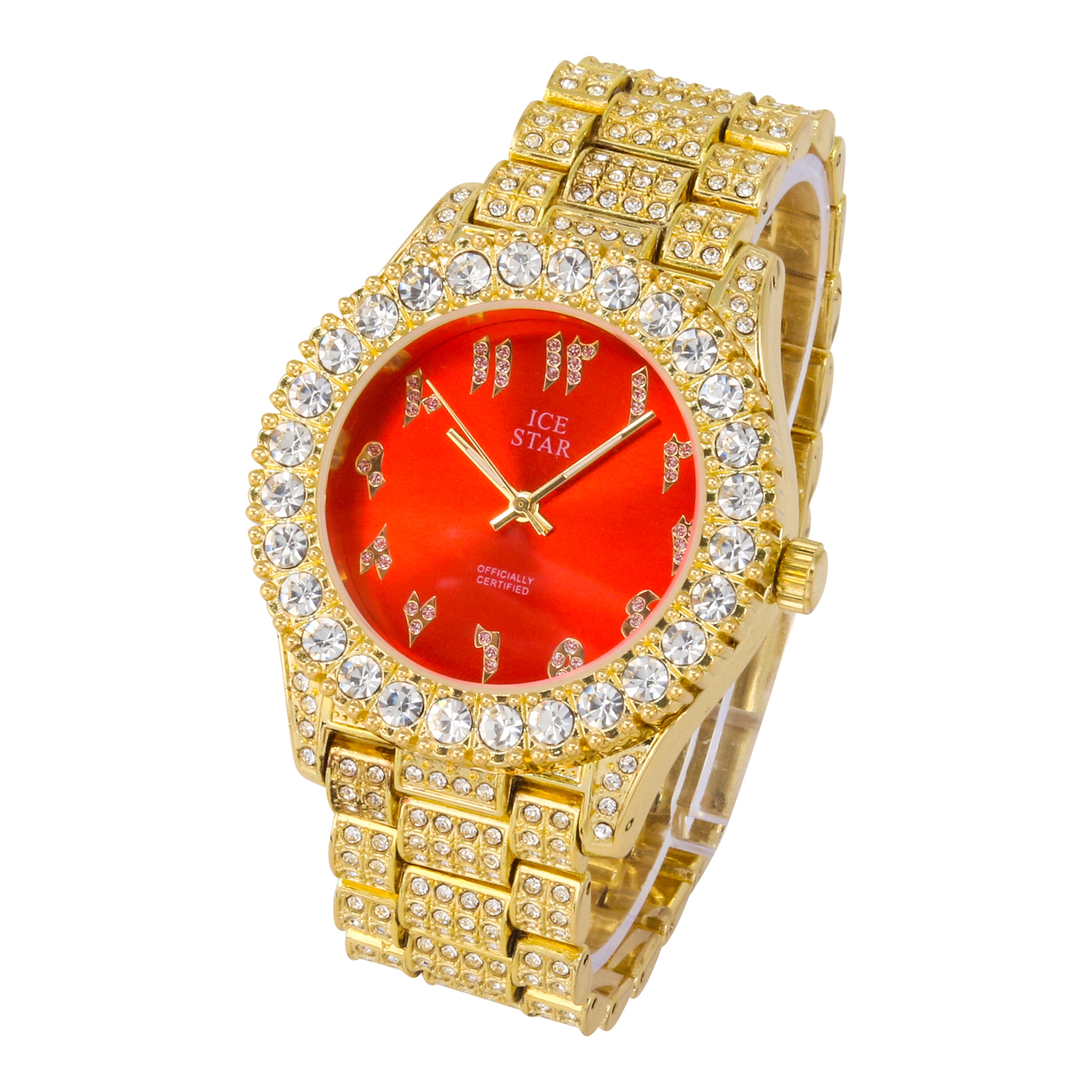 Men's Round Iced Out Watch 44mm Gold - Arabic Dial