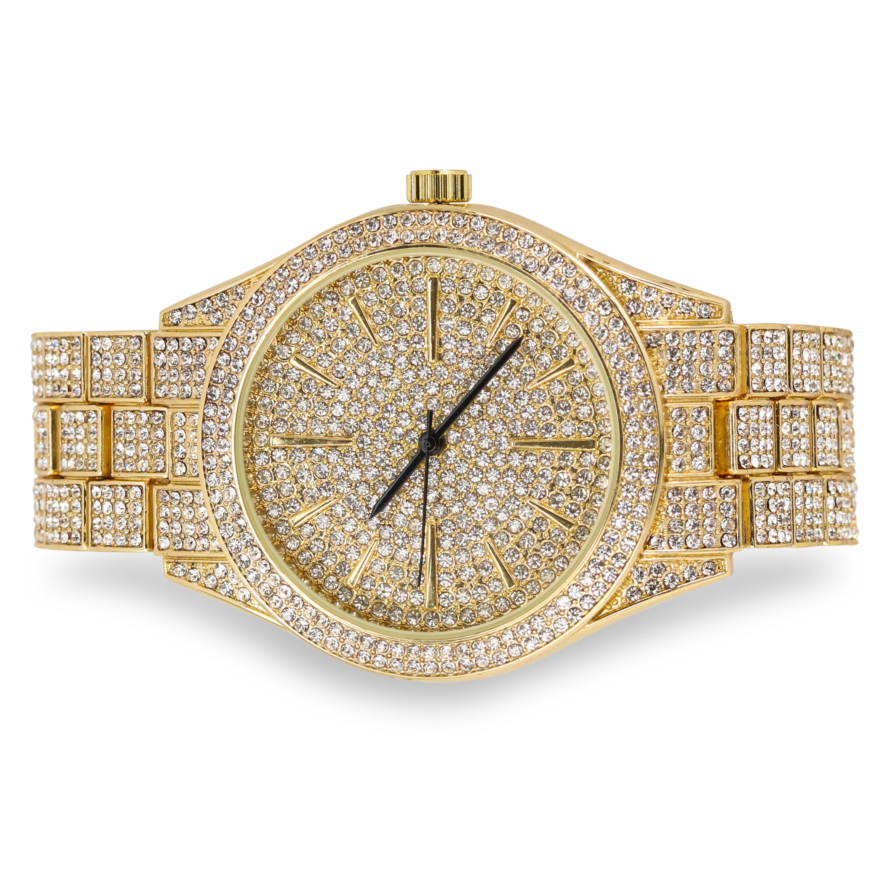 Men's Round Iced Out Watch 42mm Gold