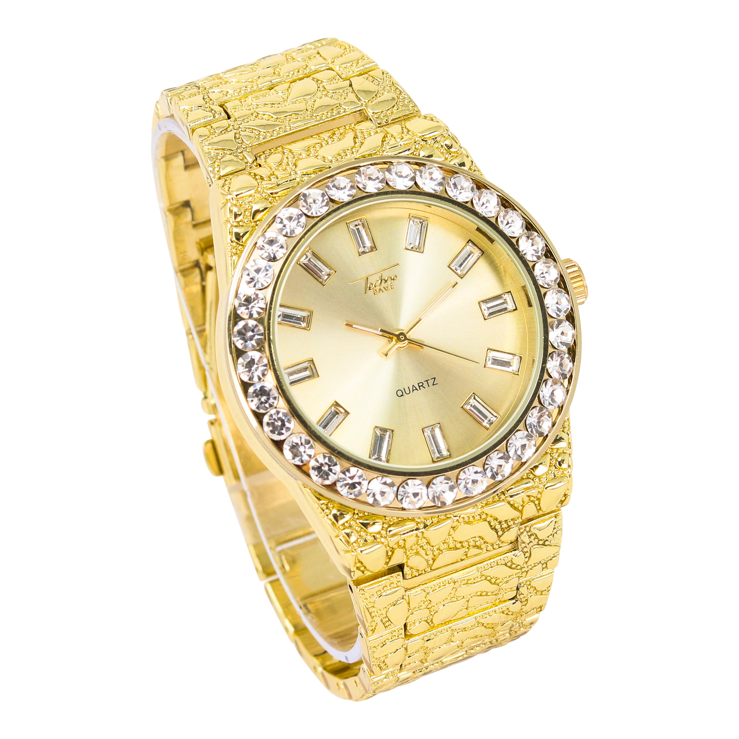 Men's Round Iced Out Watch 43mm Gold - Nugget Band