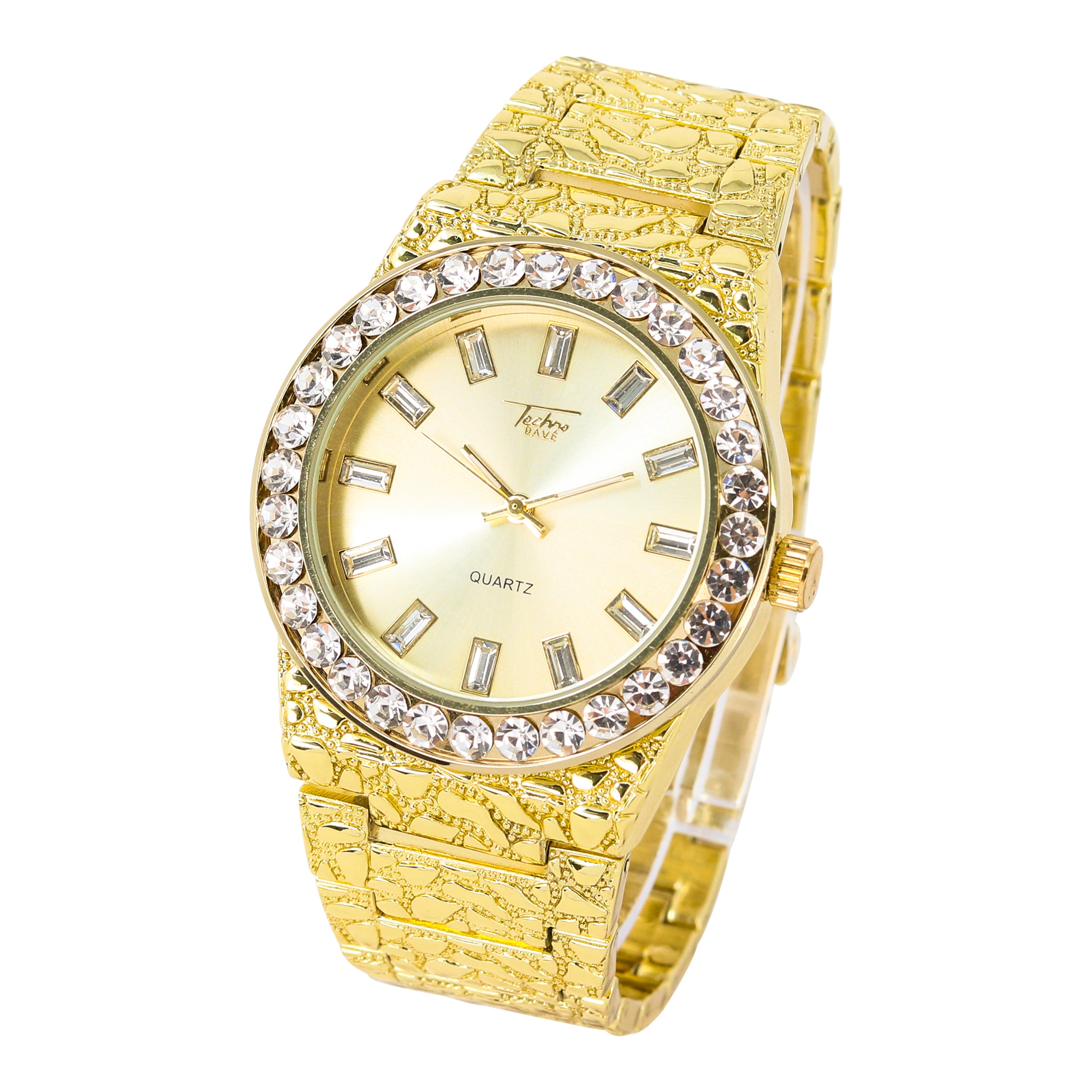 Men's Round Iced Out Watch 43mm Gold - Nugget Band