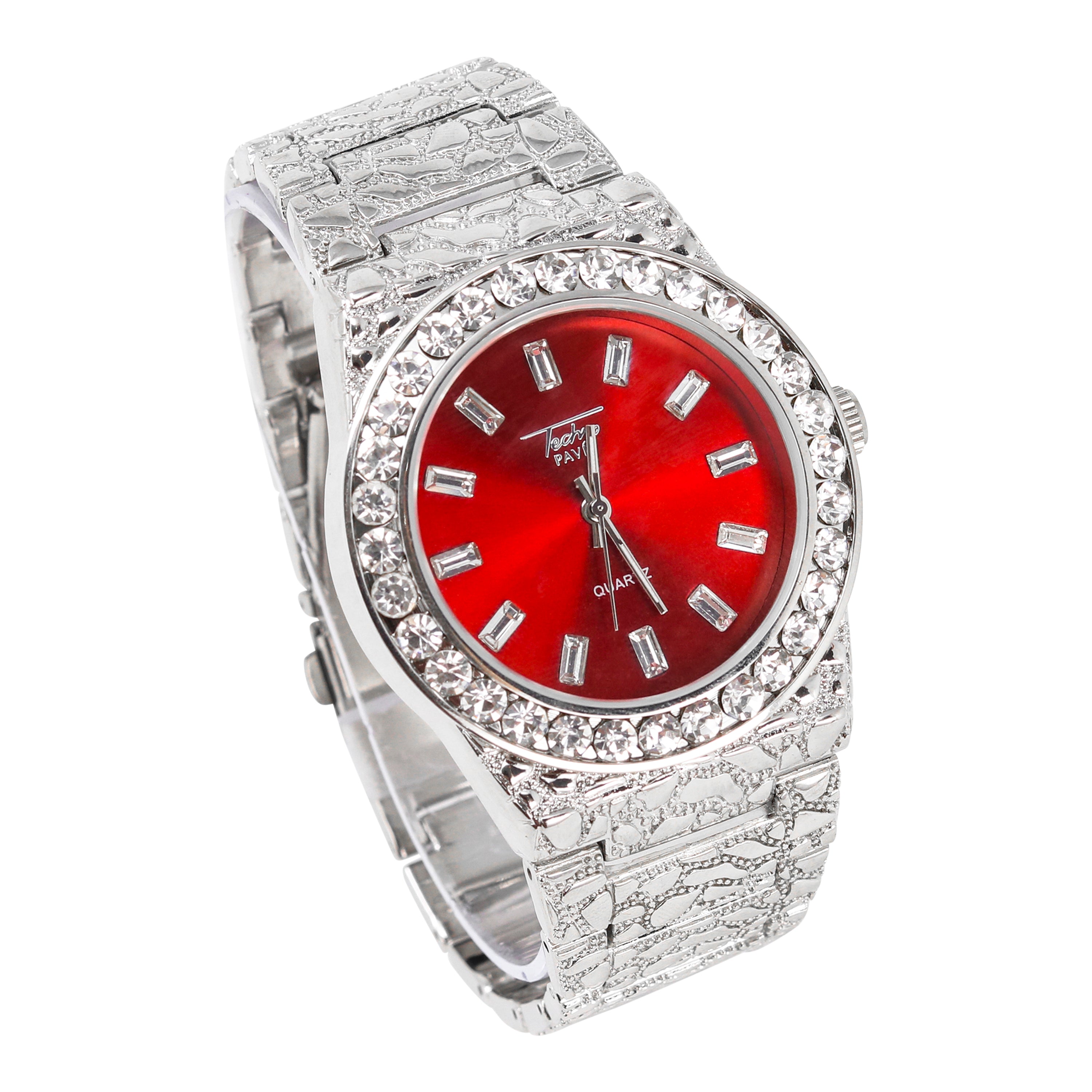 Men's Round Iced Out Watch 43mm Silver - Nugget Band